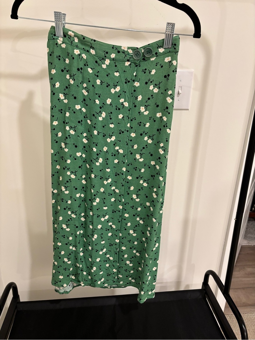 Reformation Green Floral Maxi Skirt